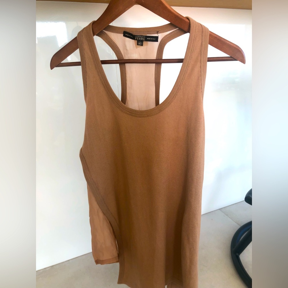 NWOT Gianfranco Ferre tank top from Italy size S cotton front sheer back